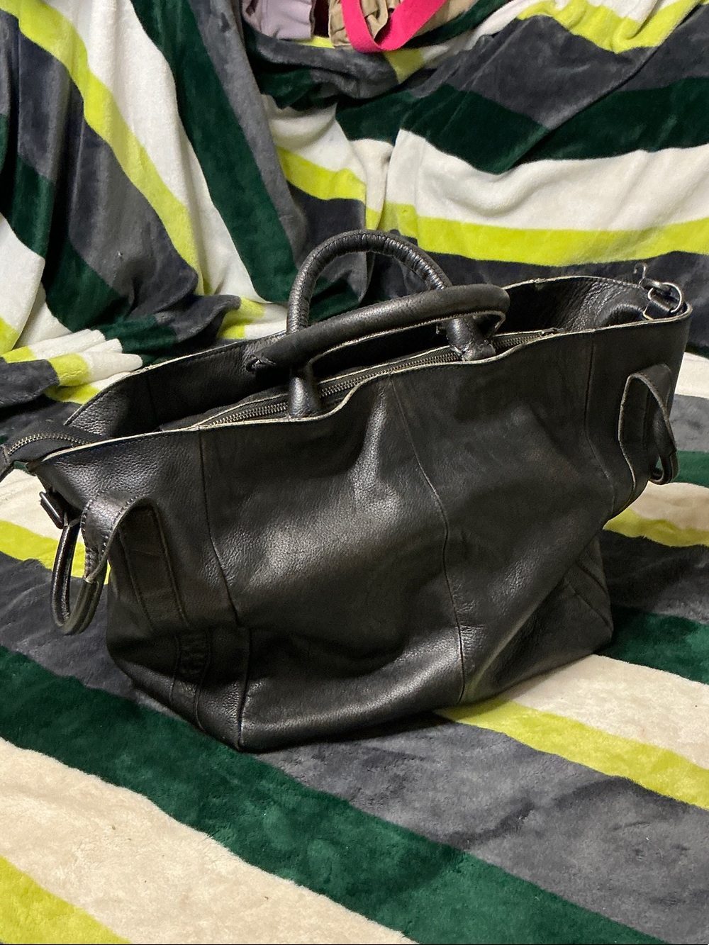 Free People We The Free Leslie Leather Tote Bag Satchel Distressed Black - Picture 2 of 14